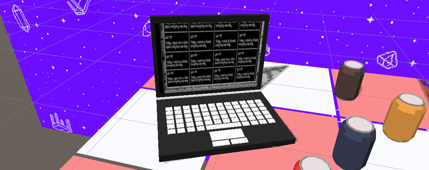 Unity scene view of the laptop screen with the shader applied.