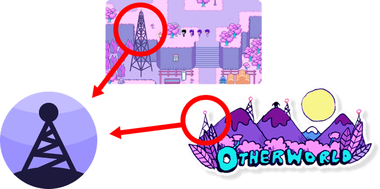 Diagram showing how the icon's main tower graphic comes from OMORI, the
game.