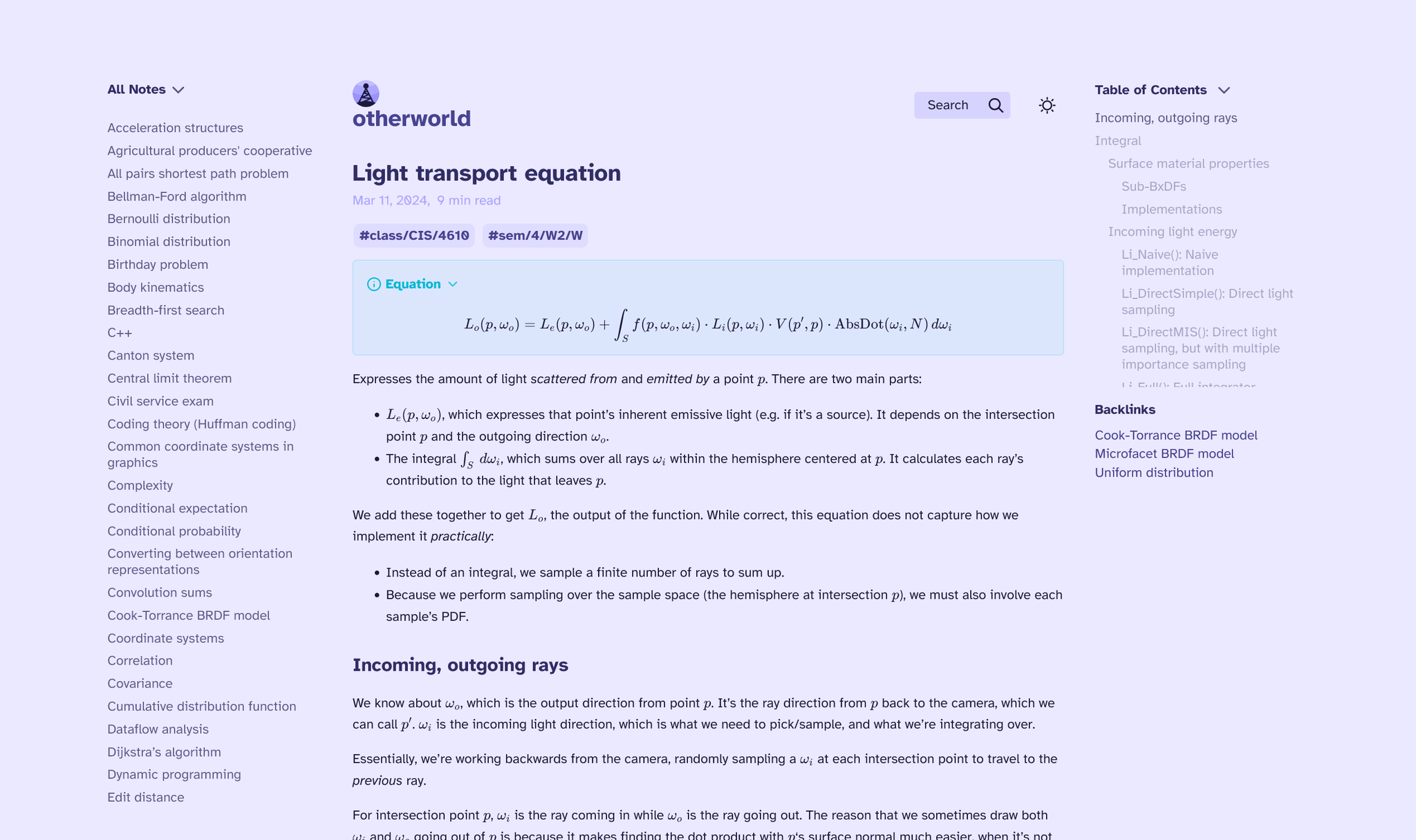 Homepage of the my Quartz site, displayed in light purple colors.