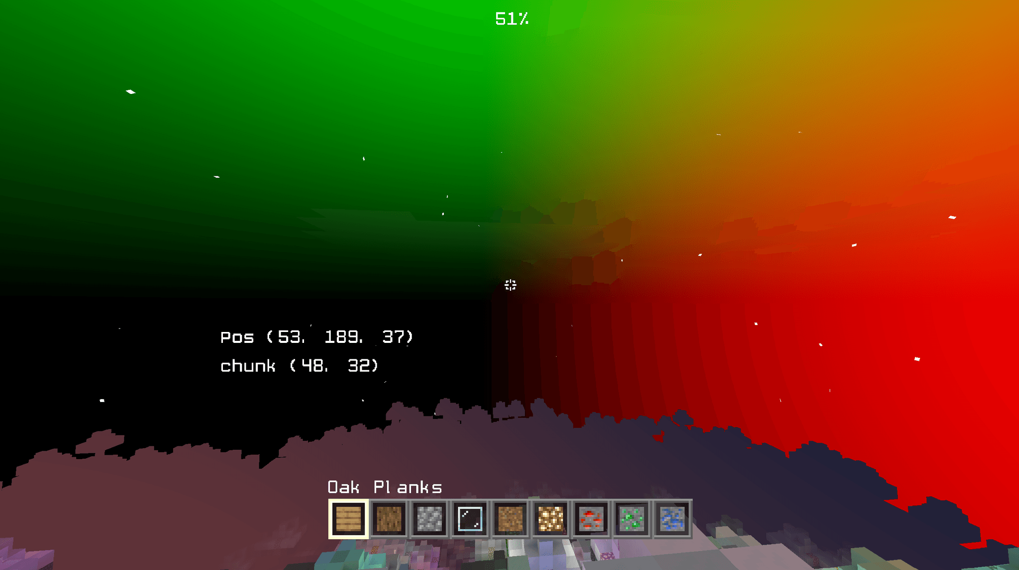 The sky is split into green, red, and black depending on the direction of the ray.